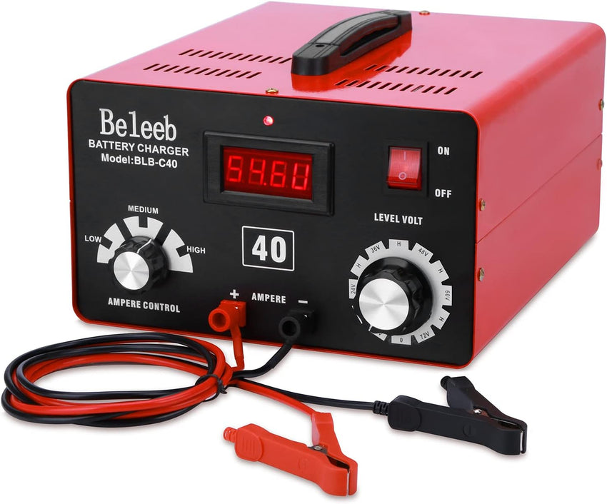 Hugoome Beleeb Series C40 Battery Charger 12V 24V 36V 48V 60V 72V, Pulses of High-Voltage Battery Desulfator Maintainer with Crocodile Clips for Lead-Acid Lithium-ion Batteries