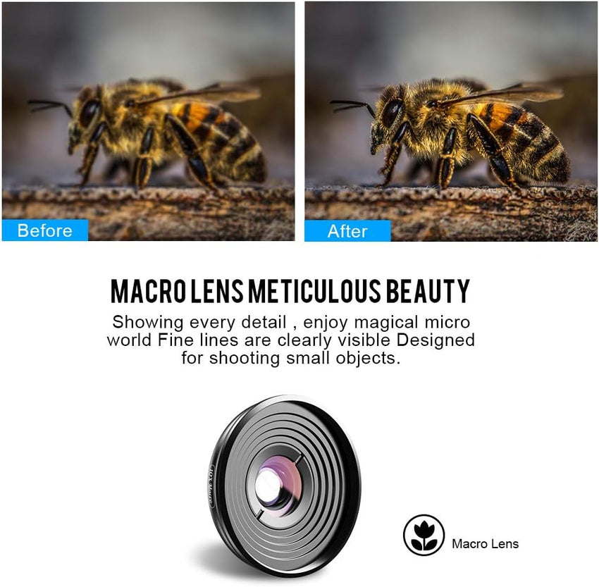 Apexel【Updated Version HD Phone Lens Kit-170°Super (Fisheye) Wide Angle,10X Macro Lens,110° Wide Angle2.0X Zoom Telephoto,195°Fisheye Lens for iPhone,Samsung and Most of Smartphone L-HB5V2