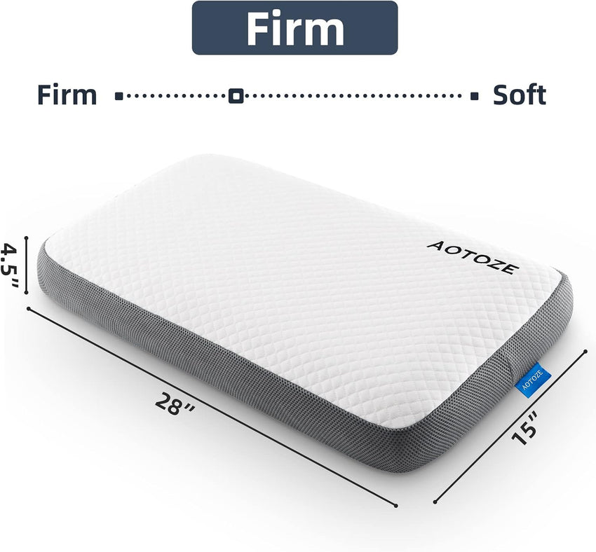 AOTOZE Best Firm Memory Foam Pillow, Hard Pillow for Sleeping,Flat Pillow for Deep Sleep,Oeko-TEX & CertiPUR-US Double Certification, 28 x 15 inch