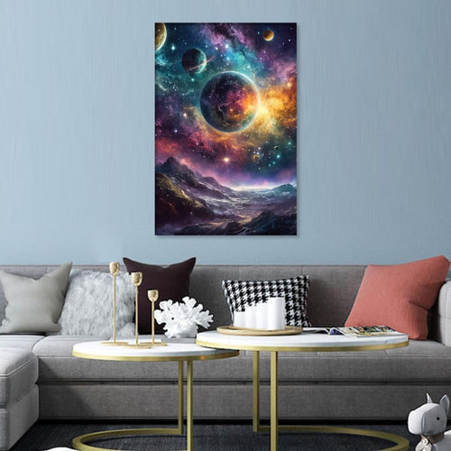 Planet Canvas Wall Art 1-Panel Milky Way Galaxy Print Framed Modern Home Decor â 36x24 in