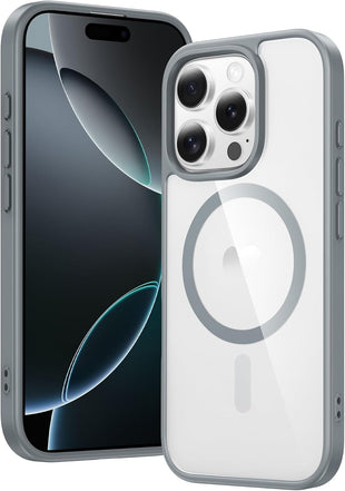 FNTCASE for iPhone 16 Pro Case: iPhone 16 Pro Phone Clear Case Magnetic Military Grade Drop Protection Anti Yellowing Cell Phone Cover - Rugged Shockproof Protective Bumper Transparent Cases - Gray