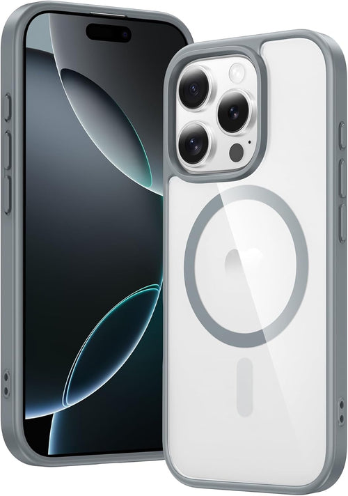 FNTCASE for iPhone 16 Pro Case: iPhone 16 Pro Phone Clear Case Magnetic Military Grade Drop Protection Anti Yellowing Cell Phone Cover - Rugged Shockproof Protective Bumper Transparent Cases - Gray
