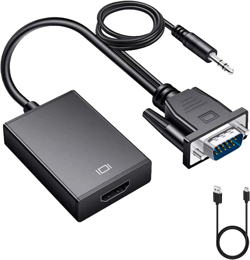 VGA to HDMI Adapter with Audio, 1080P HDMI Female to VGA Male Converter Cable - 0.5m, USB Powered for Laptop, HDTV, Monitor - Includes USB & Audio Cable, Intelligent Charging, Universal Compatibility