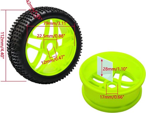 Pxyelec 17mm Buggy Wheel Tires Pack of 4 Rubber Tyres for 1:8 Scale RC Car â Green