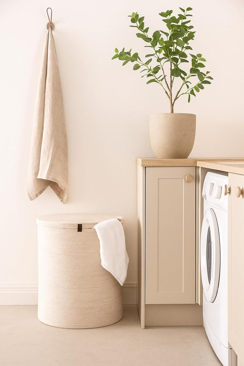Large Seagrass Storage & Laundry Baskets Bleached Off-White Set of 2 45cm & 35cm