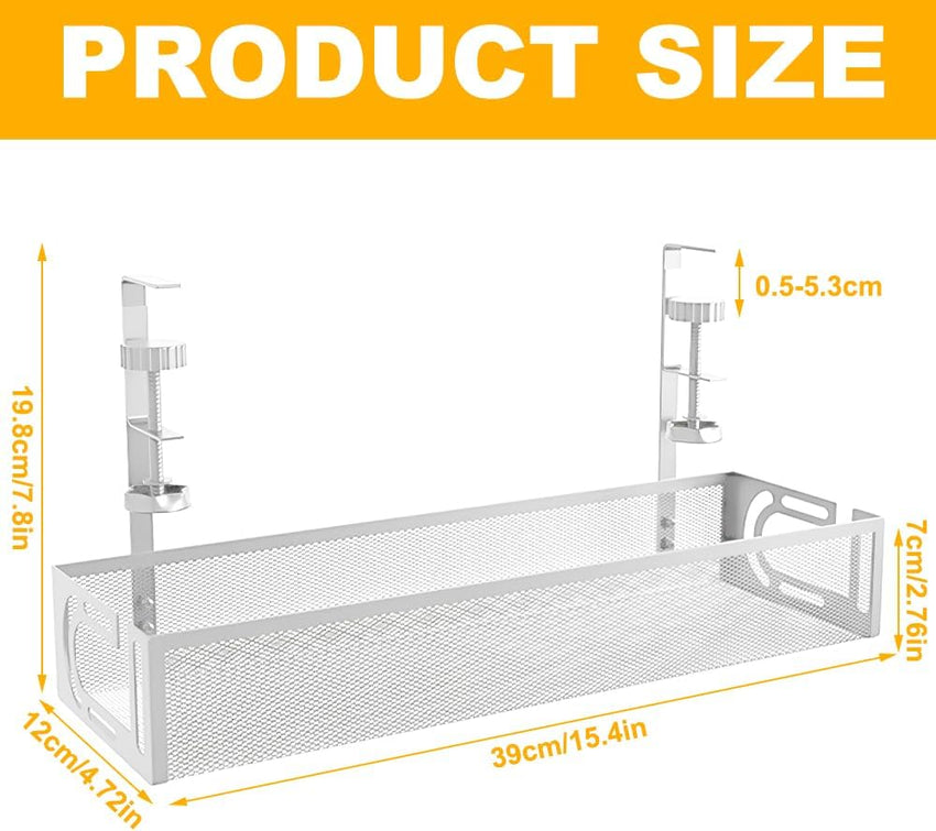 Rppiup Under Desk Cable Management Tray, No Drill Steel Cable Management Under Desk tray, Hollow Sturdy Metal Mesh Table Wire Organiser No Damage to Table, for Office Home Kitchens