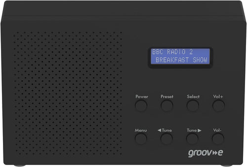 Groov-e Paris DAB & FM Digital Radio - Built-In Alarm Clock & Bluetooth Connectivity - LCD Display - Mains or Battery Operated - Portable Radio - 20 Preset Stations - Black