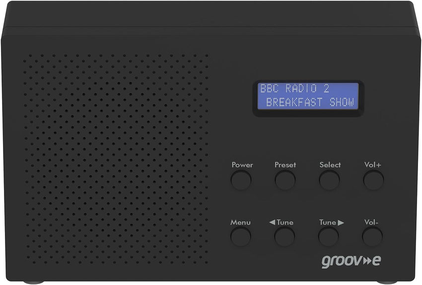 Groov-e Paris DAB & FM Digital Radio - Built-In Alarm Clock & Bluetooth Connectivity - LCD Display - Mains or Battery Operated - Portable Radio - 20 Preset Stations - Black