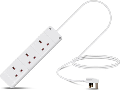 Eagle Three Gang Mains Power 13A Extension Socket to 13A UK Plug Lead Cable, British Standards BS1363 1m