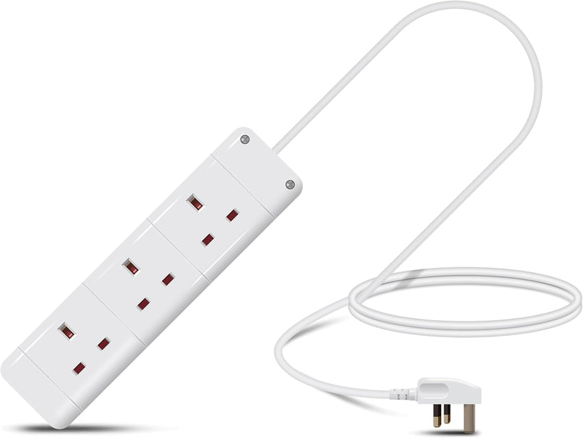 Eagle Three Gang Mains Power 13A Extension Socket to 13A UK Plug Lead Cable, British Standards BS1363 1m