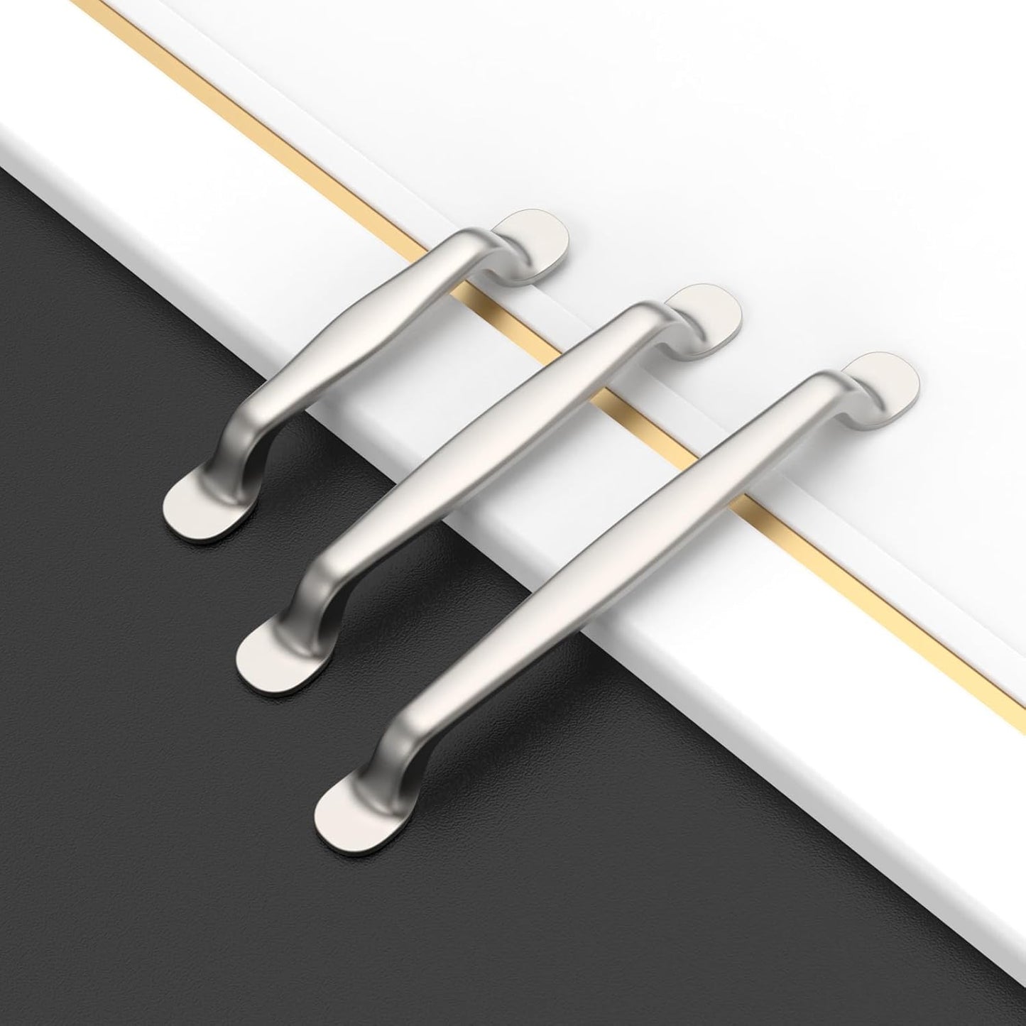 Amerdeco 10 Pack Brushed Satin Nickel Retro Cabinet Pulls 3.75 Inch(96mm) Hole Centers Kitchen Cabinet Handles Solid Zinc Alloy Cabinet Hardware Drawer Pulls AM009