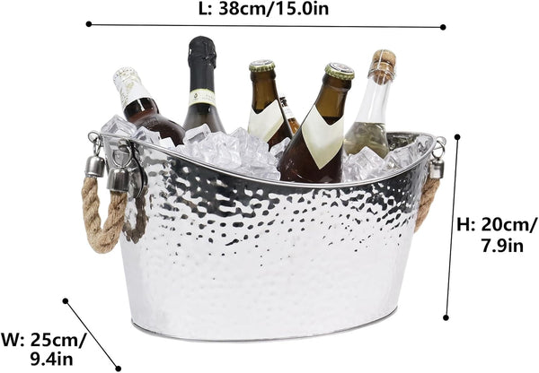 8L Stainless Steel Ice Bucket Champagne Bucket with Hemp Rope Handles Large 8L