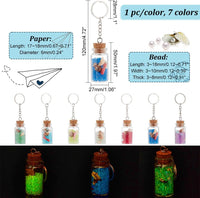 PH PandaHall 7pcs Luminous Glass Keychain, Mini Corked Bottles with Luminous Beads, Backpack Bag Hanging Wedding Party Favors