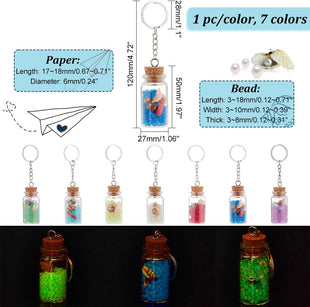 PH PandaHall 7pcs Luminous Glass Keychain, Mini Corked Bottles with Luminous Beads, Backpack Bag Hanging Wedding Party Favors