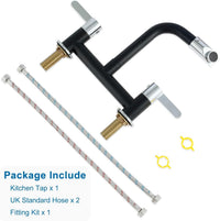 Kitchen Mixer Tap Dual Lever 360Â° Aerator Swivel Monobloc 2-Hole G1/2 Hose â Black 180mm