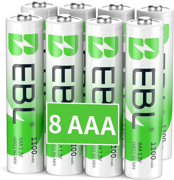 EBL AAA Rechargeable Batteries 1100mAh Ready2Charge Triple A NiMH Battery, Retail Pacakge - 8 Packs