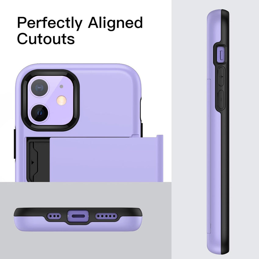 JETech Wallet Case for iPhone 12/12 Pro 6.1-Inch with Card Holder, Dual Layer Shockproof Protective Phone Cover, Sliding Hidden Slot (Purple)