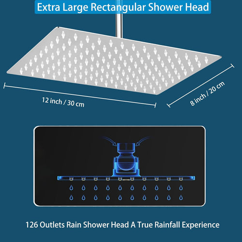 Rectangle Rainfall Shower Head 30x20cm Stainless Steel High Flow â Chrome
