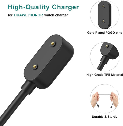 1M Charging Cable for Huawei Watch Charger Fit 1/2, Huawei Band 9/8/7/6/6 Pro, Honor Charger Band 9/7/6/Watch ES/4X/4 Pro Magnetic Wireless USB Fast Charging Cord Black