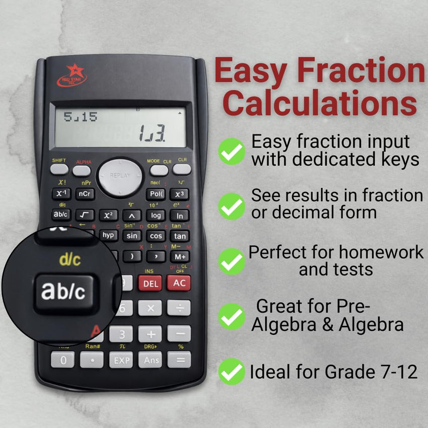 SC-216 Non-Graphing Scientific Calculator, Middle/High School, Fraction Key BATTERIES INCL