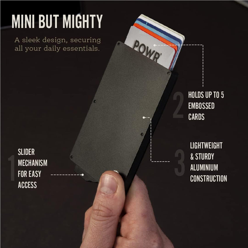 POWR Card Holder Wallet, Mens Minimalist Slim Metal RFID Blocking Contactless Card Protector