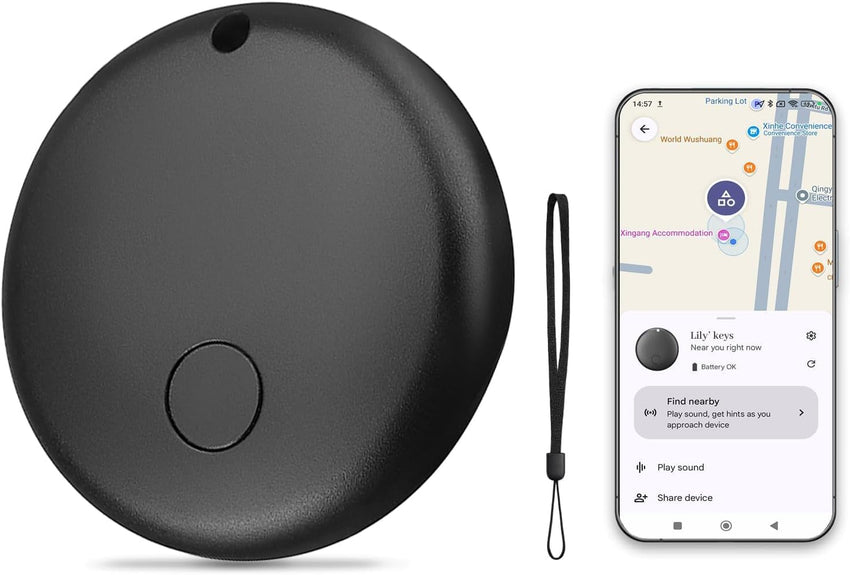 [Android Systems, High Accuracy] Anti-Lost Tag, Small Smart Tag, Android Tracker, Compatible with âFind My Deviceâ App (AndroidOnly) for Keys, Wallet, Luggage (Black-1)
