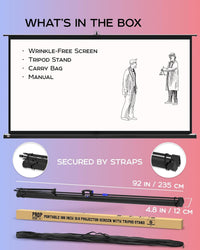 PropVue Projector Screen with Stand 100 inch - 16:9 HD Premium Wrinkle-Free Tripod Screen for Projector with Carry Bag and Tight Straps