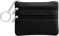 Small Leather Wallet Mini Coin Purse Credit Card Holder 3 Compartments Business Card Key Case Ã¢ÂÂ Black