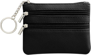 Small Leather Wallet Mini Coin Purse Credit Card Holder 3 Compartments Business Card Key Case Ã¢ÂÂ Black