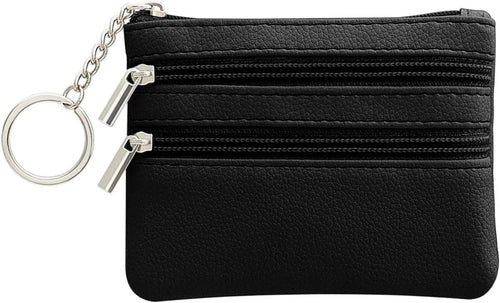 Small Leather Wallet Mini Coin Purse Credit Card Holder 3 Compartments Business Card Key Case Ã¢ÂÂ Black