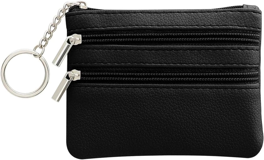 Small Leather Wallet Mini Coin Purse Credit Card Holder 3 Compartments Business Card Key Case Ã¢ÂÂ Black