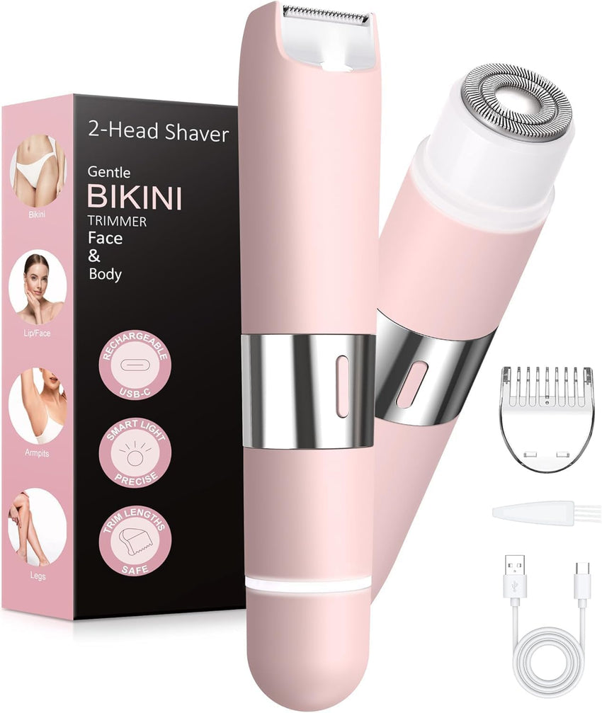Bikini Trimmer 2-in-1 Dual-Head Electric Shaver USB-C Rechargeable Travel Lock