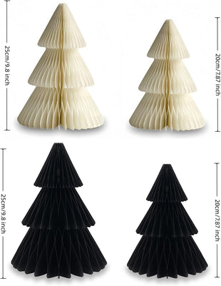 GISELA D Paper Honeycomb Christmas Trees Set of 4 Reusable Table Decorations â Black and White