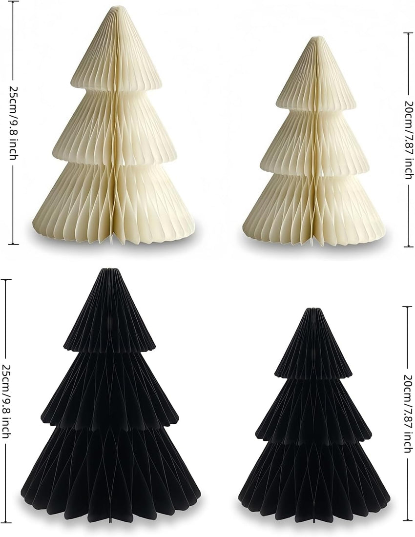 GISELA D Paper Honeycomb Christmas Trees Set of 4 Reusable Table Decorations â Black and White