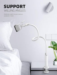 Lamicall Gooseneck Phone Holder, Flexible Holder for Bed - Lazy Arm 360 Adjustable Clamp Bracket for iPhone 16 15 14 Pro Max Plus, 13 12 Pro Max Mini, 11 Pro Xs XR X, Samsung S23, Smartphones - White
