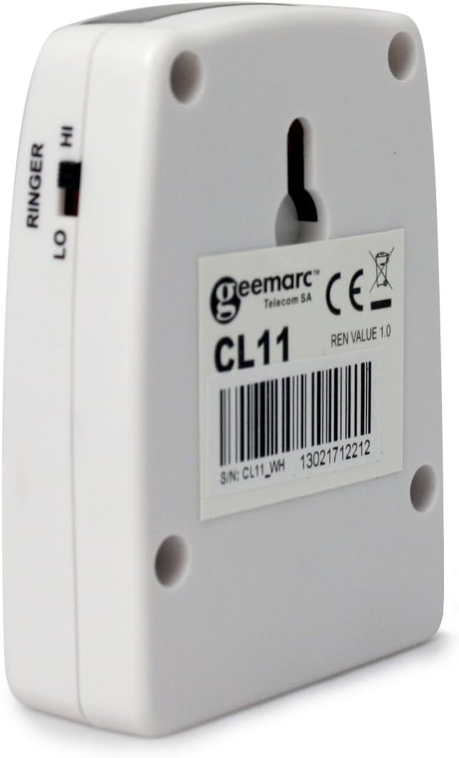 Geemarc CL11 - Telephone Ringer Amplifier with Bright Flashing Light - Works with Landline Phones - Wall Mountable - Ideal for Noisy Environments and Hearing Impaired People, White