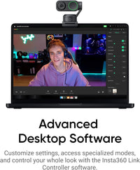 Insta360 Link 2 Black Tripod Bundle - PTZ 4K Webcam for PC/Mac, 1/2" Sensor, AI Tracking, HDR, AI Noise-Canceling Mic, Gesture Control for Streaming, Video Calls, Works with Zoom, Teams & More