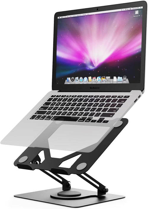 GRIFEMA Laptop Stand for Desk, Foldable Laptop Riser with 360^0 Swivel Base, Adjustable Height & Angle, Ventilated Computer Stand Compatible with MacBook Air/Pro, Dell, and 11-17" Laptops - Black