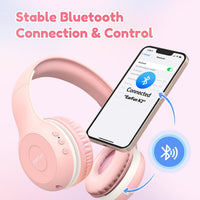 EarFun K2 Kids Bluetooth Headphones for School, Kids Headphones with Mic | Volume Limited, 40H Playtime, Built-in Mic, Stereo Sound, Foldable Over-Ear Headphone for Kids/Toddler/Travel/Tablet, Pink