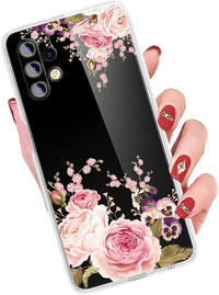 Case for Galaxy A32 5G Case,Samsung A32 5G Cute Case, Clear Flexible Bumper TPU Soft Rubber Silicone Cover Phone Case for Samsung Galaxy A32 5G (Rose Flower)