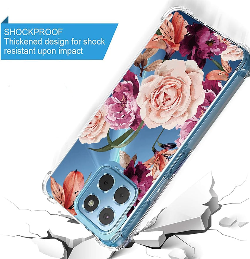 Jhxtech Phone Case for Honor X8 5G/Honor X6 (4G/5G)/Honor X6S/Honor 70 Lite girls women, Slim Shockproof Clear Floral Pattern Soft Flexible TPU Protective Cover for Honor X8 5G Purple flower