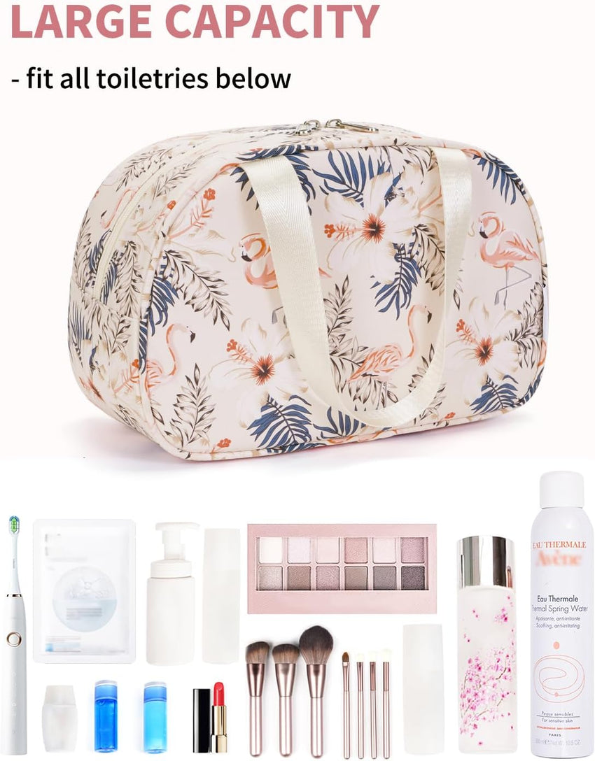 Large Toiletry Bag Travel Makeup Organizer â Beige Flamingo