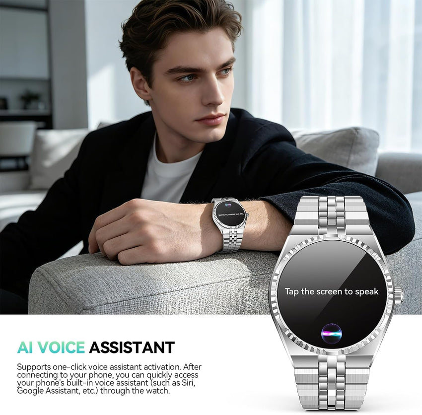 Smartwatch 1.32" AMOLED Bluetooth Calls 160+ Sports HR SpO2 BP Sleep Waterproof Silver