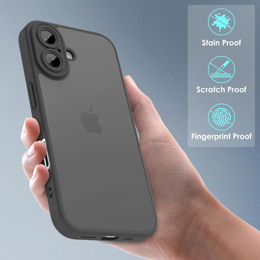 Mootobo Designed for iPhone 16 Plus Case 6.7 inch, Military-Grade Protection 360^0 Full Body Frosted Translucent Back Phone Cover, Anti-Fingerprint Slim Shockproof Phone Case for iPhone 16 Plus - Black