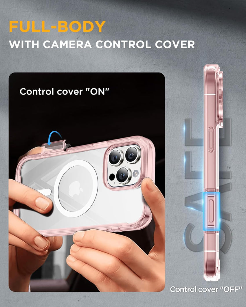 Miracase Magnetic Case for iPhone 16 Pro Case 6.3-Inch, Full Body Bumper Case Compatible with MagSafe and Built-in 9H Tempered Glass Screen Protector + Camera Lens Protector (Clear Pink)