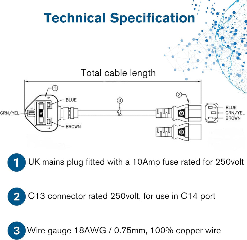 C2G 88512 1 Metre UK Power Cable IECC13 to BS1363 3 Foot Kettle Lead Power Cord, Black