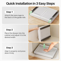 SAYZH Pull Out Cabinet Organiser, Extendable Pull Out Storage, Adjustable Slide Out Drawer Storage Shelves for Kitchen Cupboard with Adhesive Film (30-50 CM W x 43 CM D x 6 CM H)
