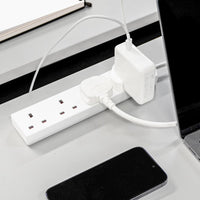 White Electric Extension Lead - 4 Gang, 2 Metre Cable with UK Plug & 3 Pin Socket - Wall Mountable & Multi Socket Mains Strip for Home, Bedroom, Kitchen, & Office (1 Pack)