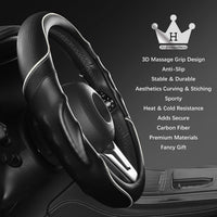 Steering Wheel Cover 39-41cm Anti-Slip Faux Leather Carbon Fibre Massage Grip â White