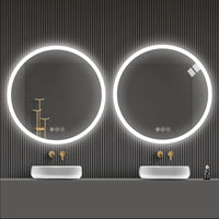 AI-LIGHTING 60cm Round Mirror with Lights Bathroom LED Circular Mirror Illuminated Anti-Fog Backlit Light Up Circle Mirror Touch Switch Color Change Demister IP44 Dimmable